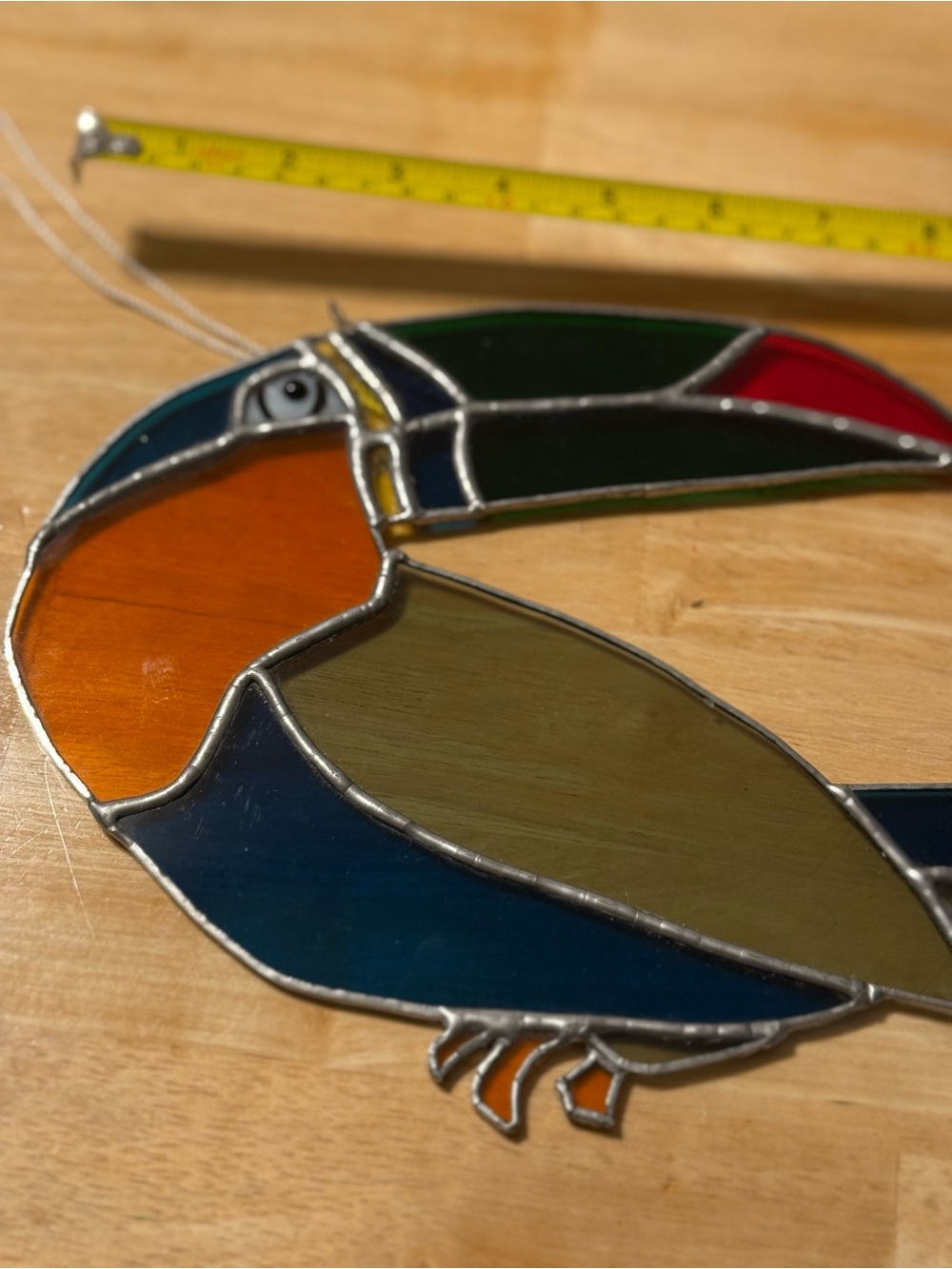 Vintage Artisan Stained Glass Toucan Suncatcher | Tropical Bird window Decor - Picture 2 of 5